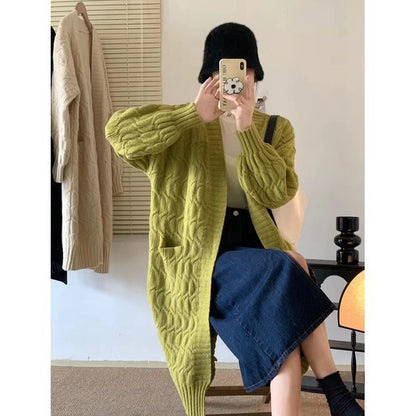 Twist Knit Open Front Long Cardigan