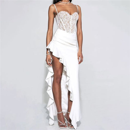 Thin Strap Sweetheart Lace Asymmetrical Sheath Dress