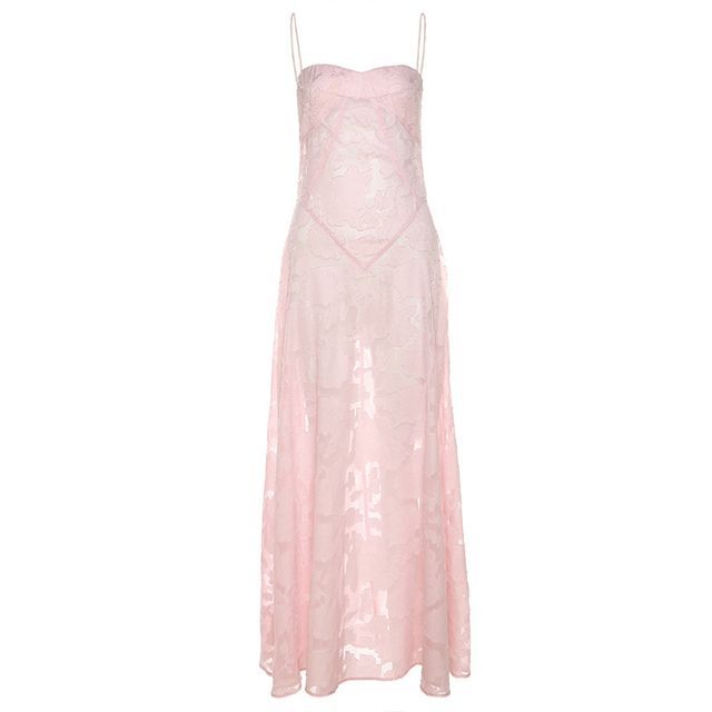 Thin Strap Square Neck Lace Maxi A-Line Dress