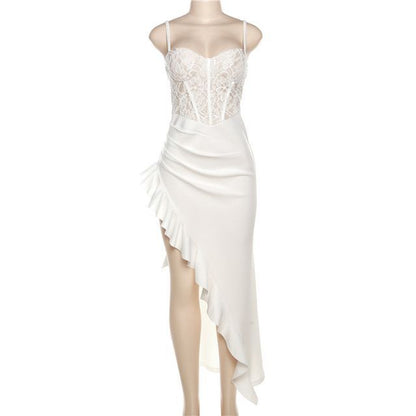 Thin Strap Sweetheart Lace Asymmetrical Sheath Dress