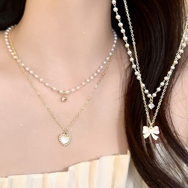 Pearl Necklace Layered Faux