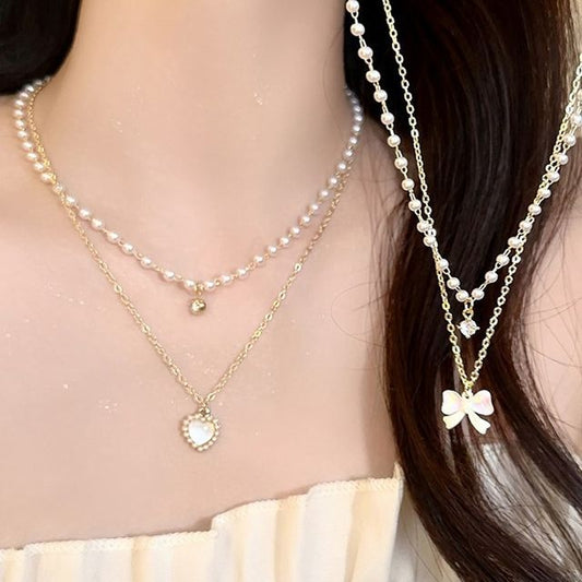 Pearl Necklace Layered Faux