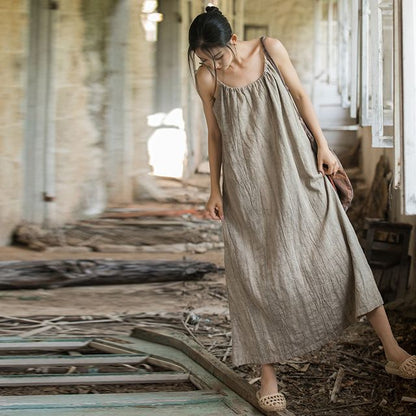 Thin Strap Scoop Neck Tie Dye Midi Shift Dress