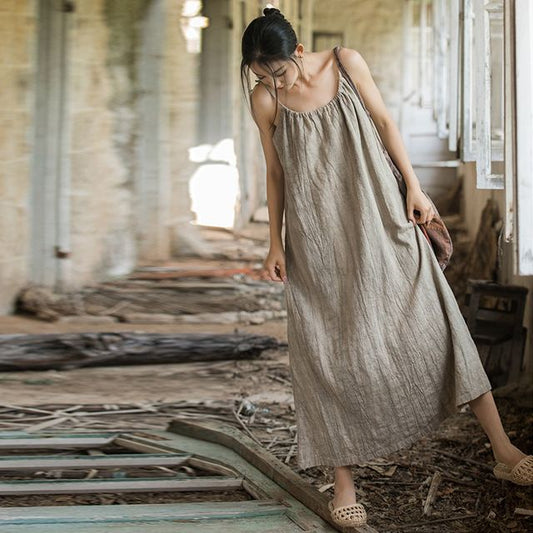 Thin Strap Scoop Neck Tie Dye Midi Shift Dress