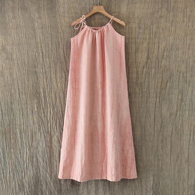 Thin Strap Scoop Neck Tie Dye Midi Shift Dress