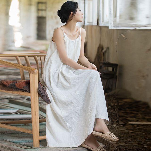 Thin Strap Scoop Neck Tie Dye Midi Shift Dress