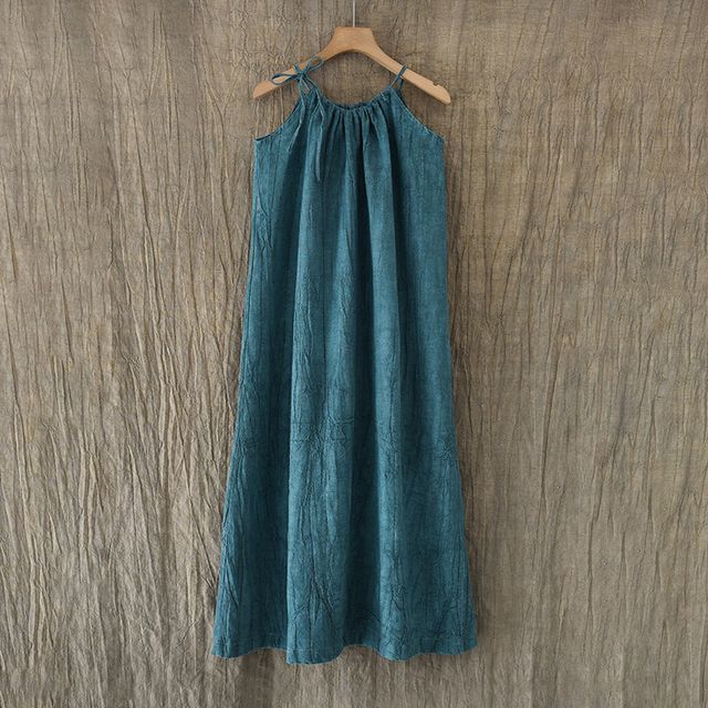 Thin Strap Scoop Neck Tie Dye Midi Shift Dress