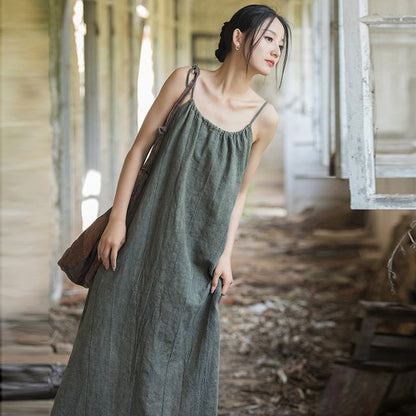 Thin Strap Scoop Neck Tie Dye Midi Shift Dress