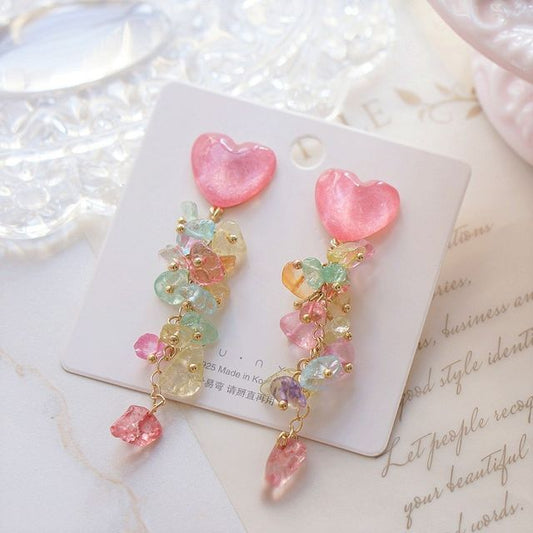 Dangle Earring Floral Acrylic Heart