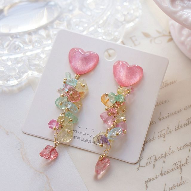 Dangle Earring Floral Acrylic Heart