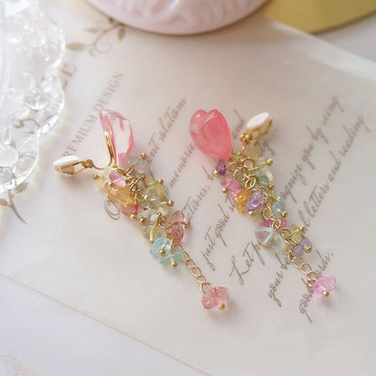 Dangle Earring Floral Acrylic Heart