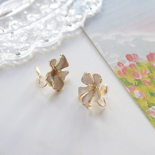 Earring Stud Glaze Floral Alloy