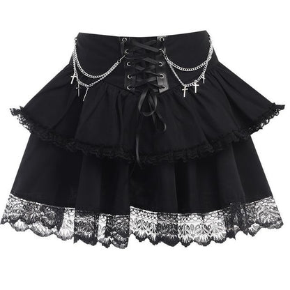 Layered Lace Mini A-Line Skirt with High-Waist Design