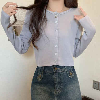 Crewneck Crop Knit Cardigan