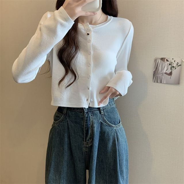 Crewneck Crop Knit Cardigan