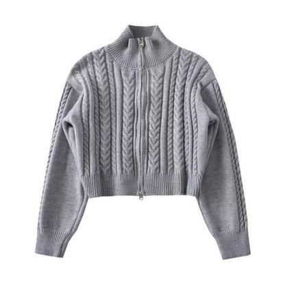 Cable-Knit Zip-Up Cardigan Long Sleeve