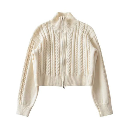 Cable-Knit Zip-Up Cardigan Long Sleeve