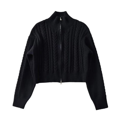 Cable-Knit Zip-Up Cardigan Long Sleeve