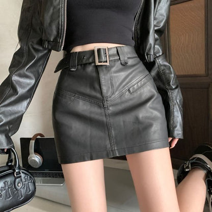 Faux Leather Mini Pencil Skirt with High-Rise Waistband