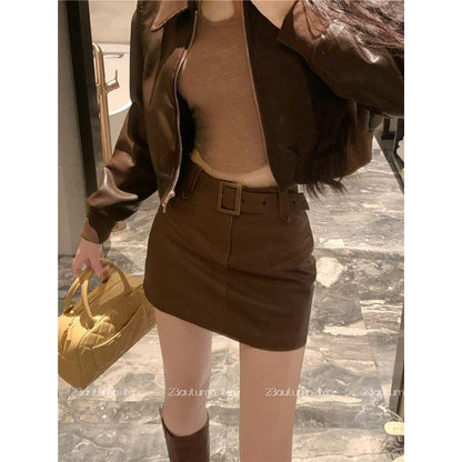 Faux Leather Mini Pencil Skirt with High-Rise Waistband