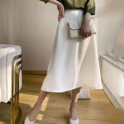 Mid-Rise A-Line Midi Skirt with Minimalist Plain Design