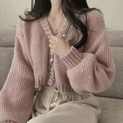 V-Neck Crop Button-Up Cardigan