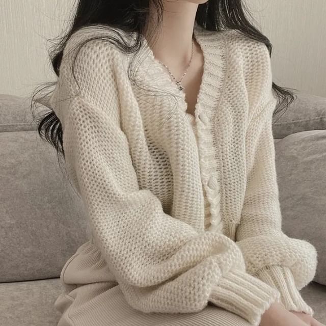 V-Neck Crop Button-Up Cardigan