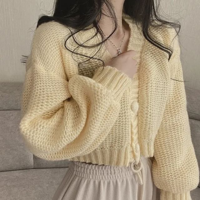 V-Neck Crop Button-Up Cardigan