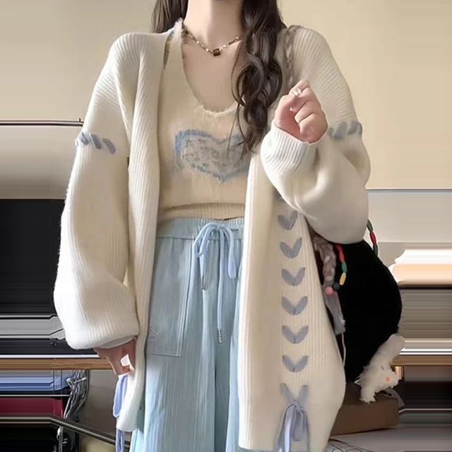 Lace-Up Knit Cardigan