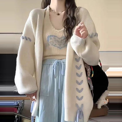 Lace-Up Knit Cardigan
