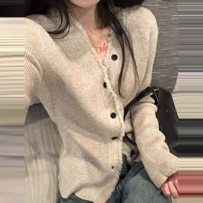 V-Neck Button-Up Knit Cardigan