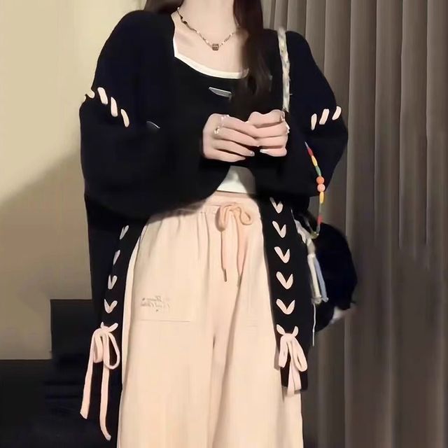 Lace-Up Knit Cardigan