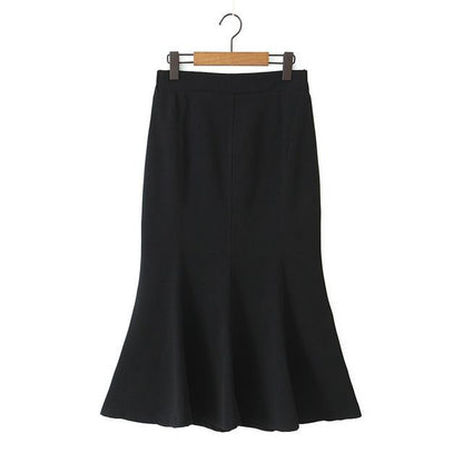 Fishtail Midi Skirt with Smooth Fabric and High Rise