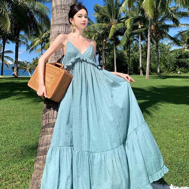 Thin Strap Ruffled Midi Sundress