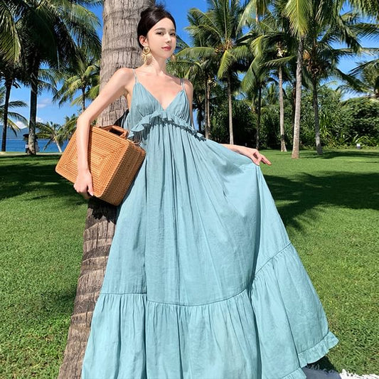 Thin Strap Ruffled Midi Sundress