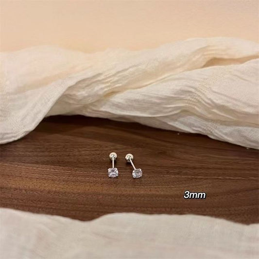 Earring (Various Sterling Designs) Rhinestone Barbell Silver