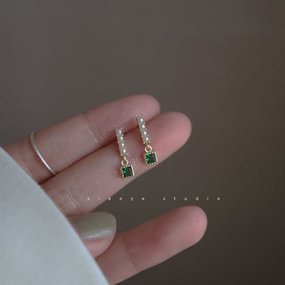 Drop Rhinestone Faux Alloy Square Pearl Earring