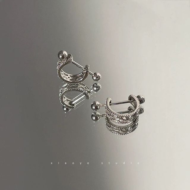 Huggie Sterling Barbell Cutout Earring Silver