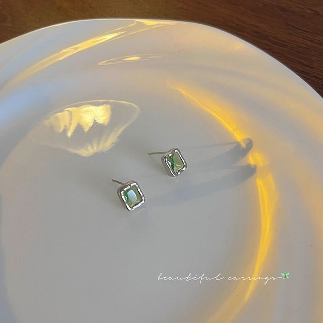 Silver Earring Stud Sterling Rectangle