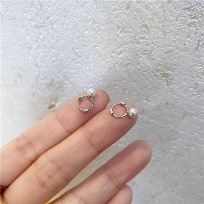 Silver Huggie Pearl Sterling Earring Faux