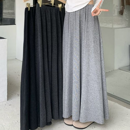 Maxi A-Line Skirt with Elastic Waistband and Plain Finish