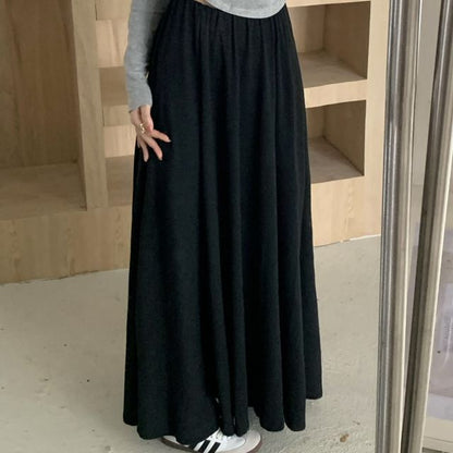 Maxi A-Line Skirt with Elastic Waistband and Plain Finish