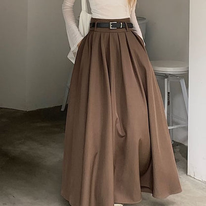 Pleated Maxi Skirt with High-Rise Waist and Plain Design