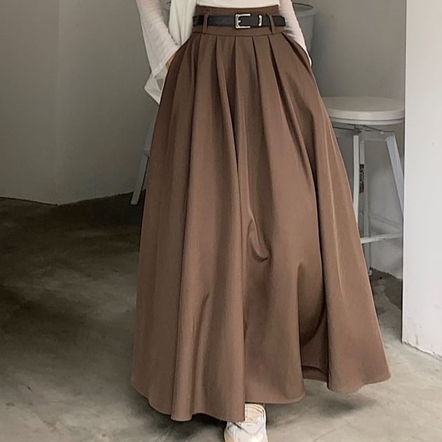 Maxi A-Line Skirt with High Waist and Minimalist Plain Style