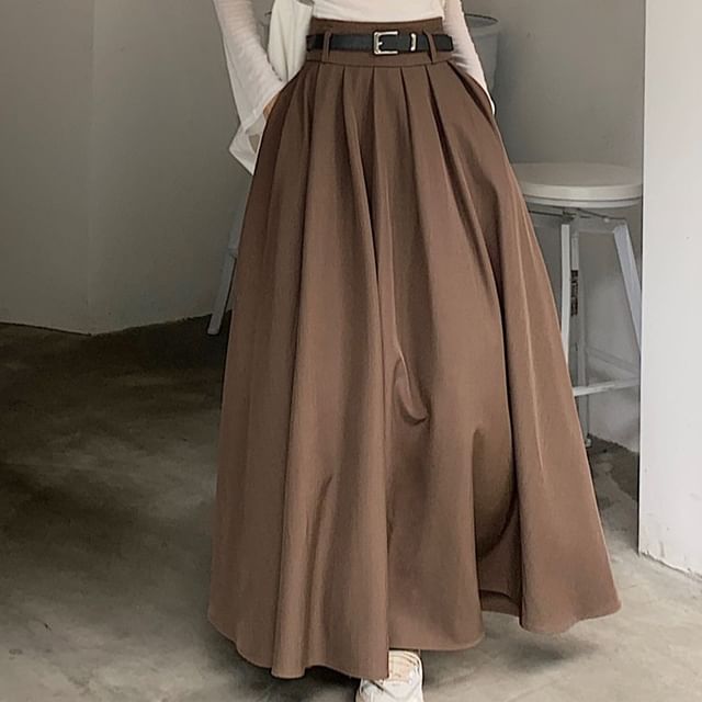 Maxi A-Line Skirt with High Waist and Minimalist Plain Style