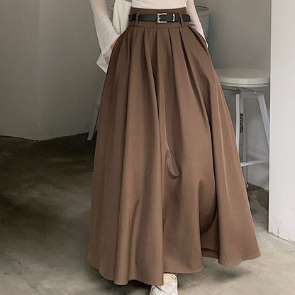 Maxi A-Line Skirt with High Waist and Minimalist Plain Style