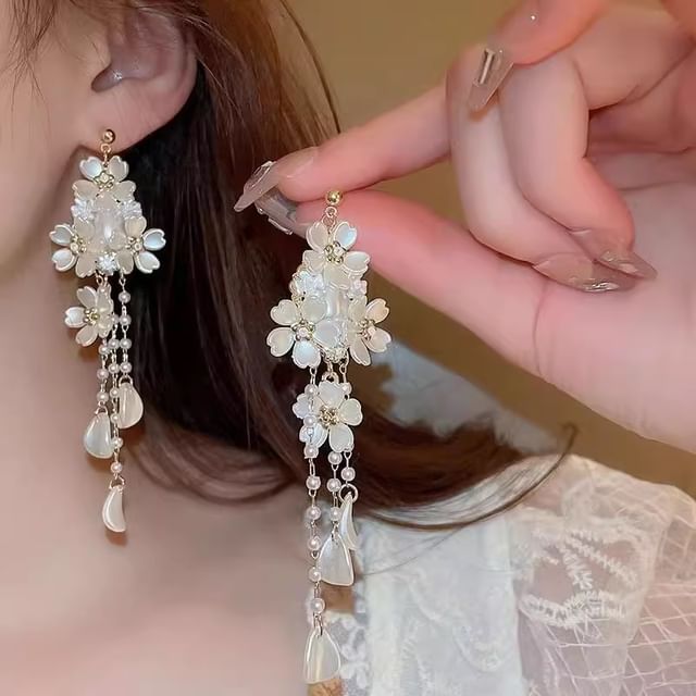 Chandelier Earring Floral Alloy Faux Pearl