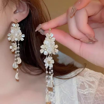 Chandelier Earring Floral Alloy Faux Pearl