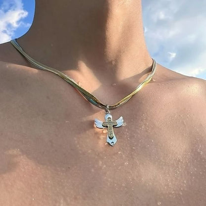 Pendant Layered Necklace Alloy Cross