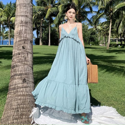 Thin Strap Ruffled Midi Sundress